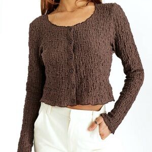 BRAND NEW WITH TAGS. Brown Textured Cardigan Top - XS. Stretchy material.